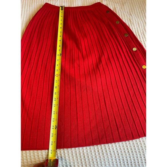 VTG Liz Claiborne Grandma Labs Wool Blend Red Ribbed Button Up Midi Skirt Medium - Picture 6 of 9